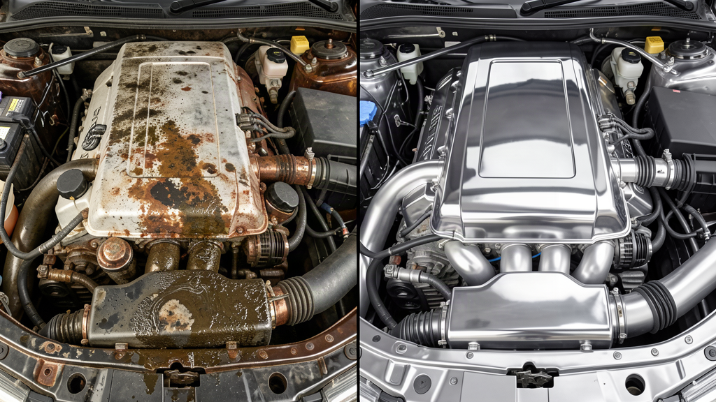 Engine bay cleaning before and after
